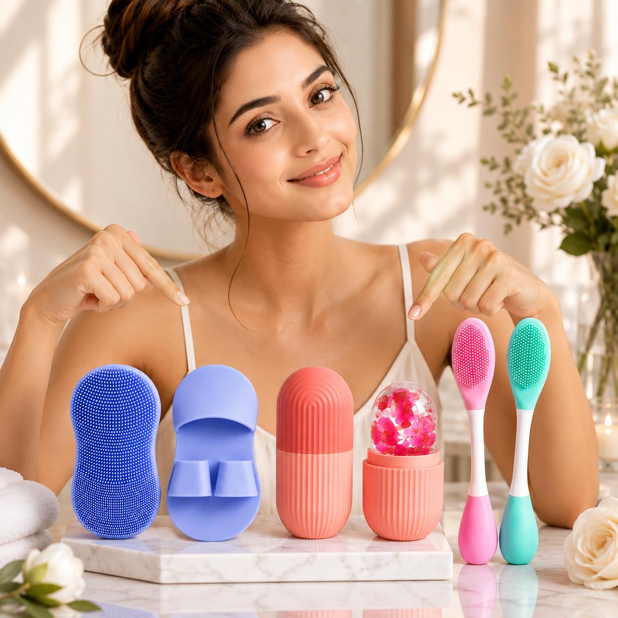 3 Pcs Face Care Essentials Kit | Silicone Face Scrubber, Ice Roller for Face & Silicone Face Mask Applicator | Gentle Facial Cleansing Brush for Deep Pore Care & Everyday Skin Care | Reusable Beauty Tools for Women & Men-image-37