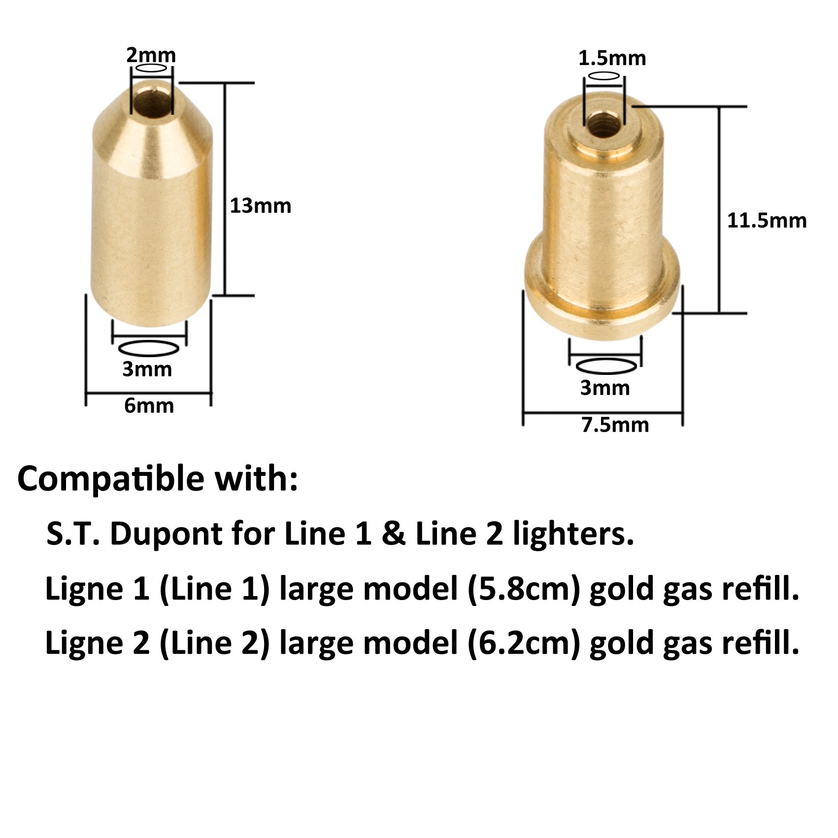 Dual Gas Refill Adapters for ST Dupont Lighter Line 1/2 Gold/Yellow Cap