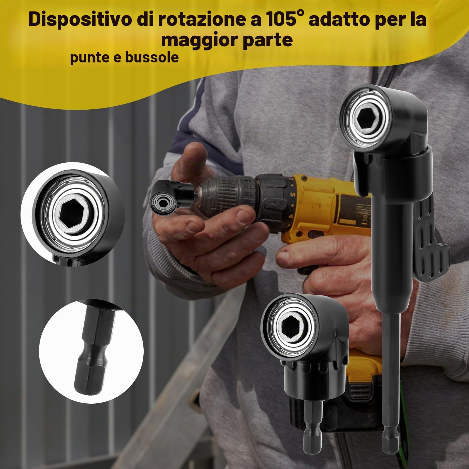 NVIYAM 14 Pezzi Trapano Mandrino Avvitatore Angolare Kit, 105 Gradi Prolunga Accessori Snodo Avvitatore, Prolunga Flessibile per Trapano Elettrico, Cacciavite a Angolo Retto