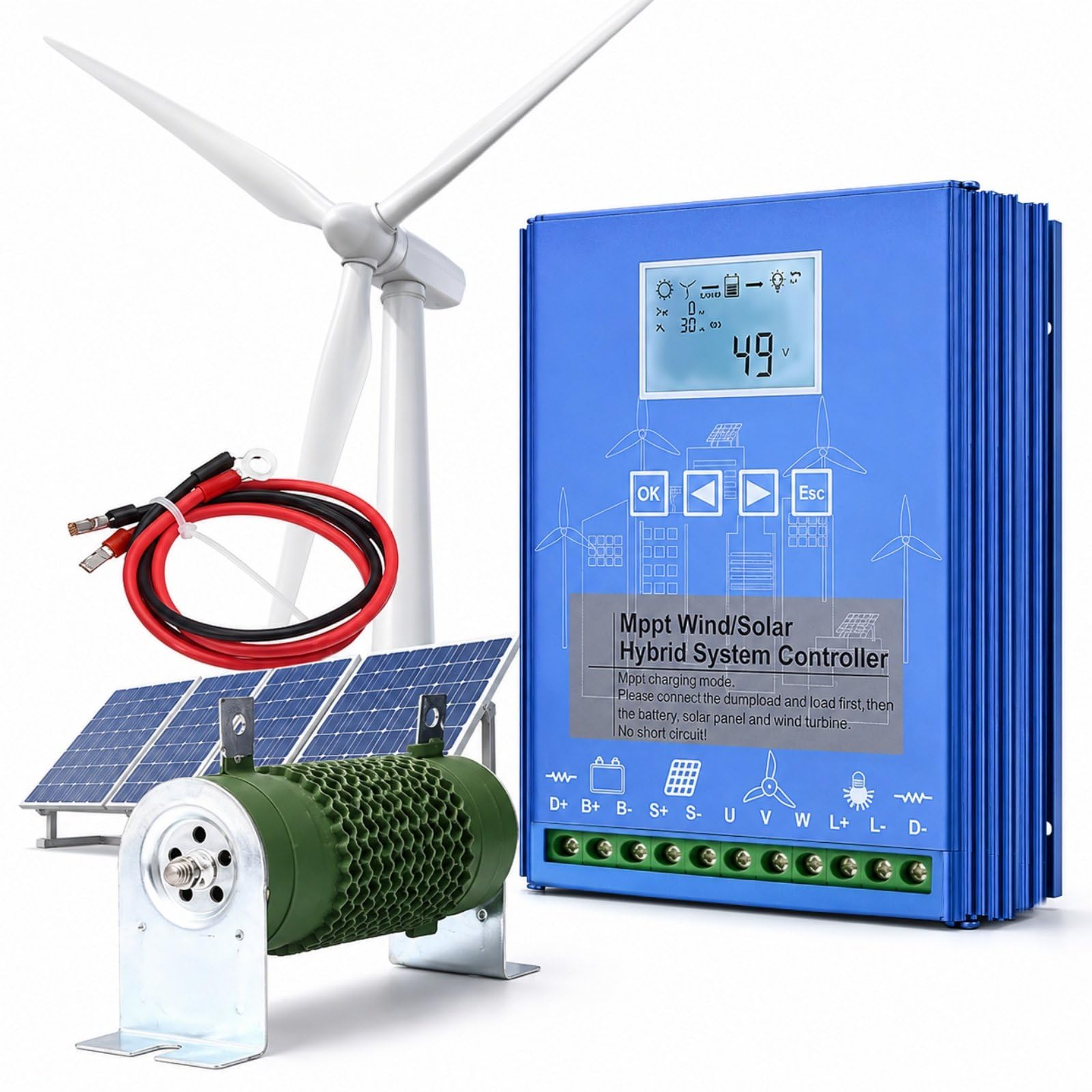 15000W Regolatore Eolico Solare, Carica Ibrida MPPT 12V/24V/48V 24V/15000W | Doppia Alimentazione, Corpo in Alluminio, Display LCD per Casa, Barca, Illuminazione Esterna