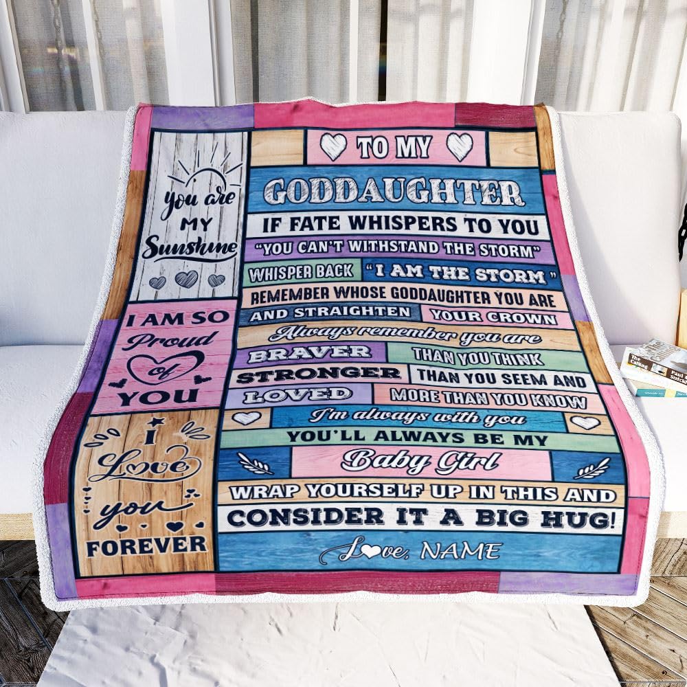 CenturyTee Personalized to My Goddaughter Blanket Gift from Godmother Wood I Am The Storm Baby Girl Goddaughter Birthday Graduation Christmas Customized Fleece Blanket (30 x 40 in Baby Size)