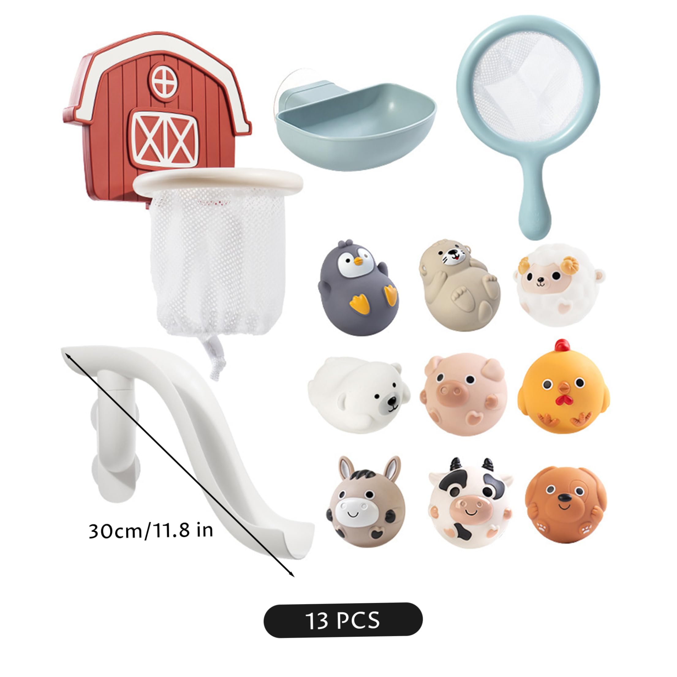 Juguetes de baño, Juguetes de baño para niños, 13 unids/Set de tobogán de Juguete con Animales flotantes, aro y Red, Juego Interactivo de bañera para bebés, niñas y niños