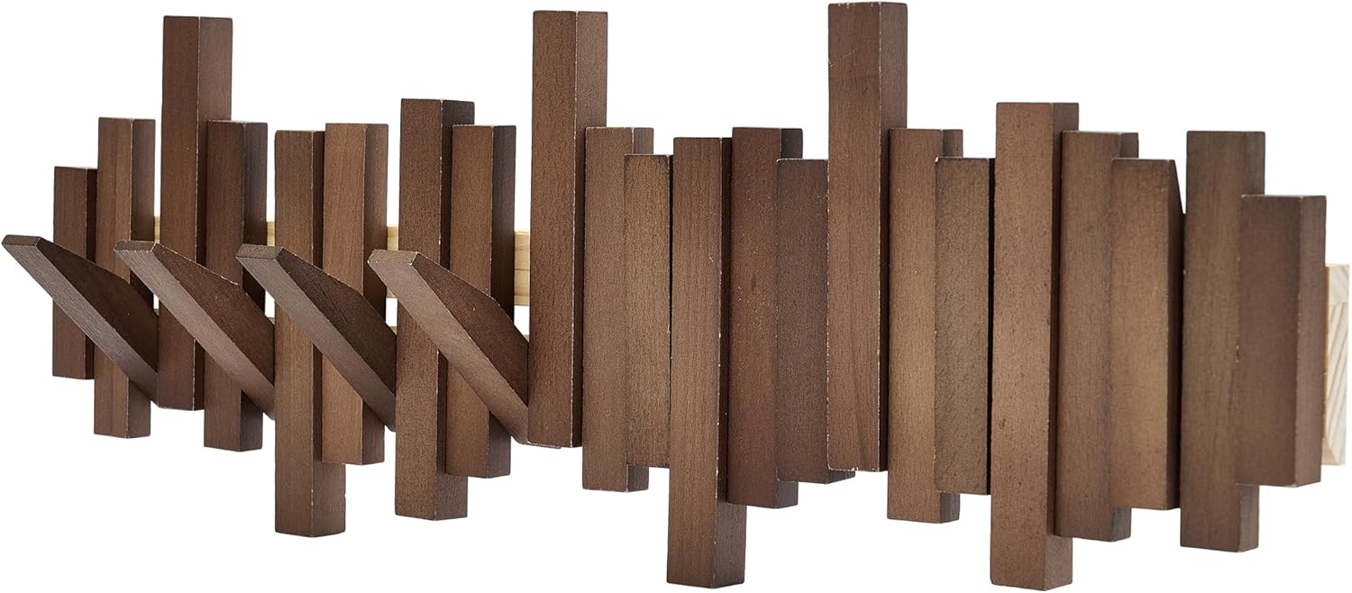 Natural Wood Wall Mounted Piano Coat Rack | Mounted Coat | Flip Up Wall Hook 8 Hooks | Entry Art Hooks in Walnut (Walnut, 8) Walnut 8