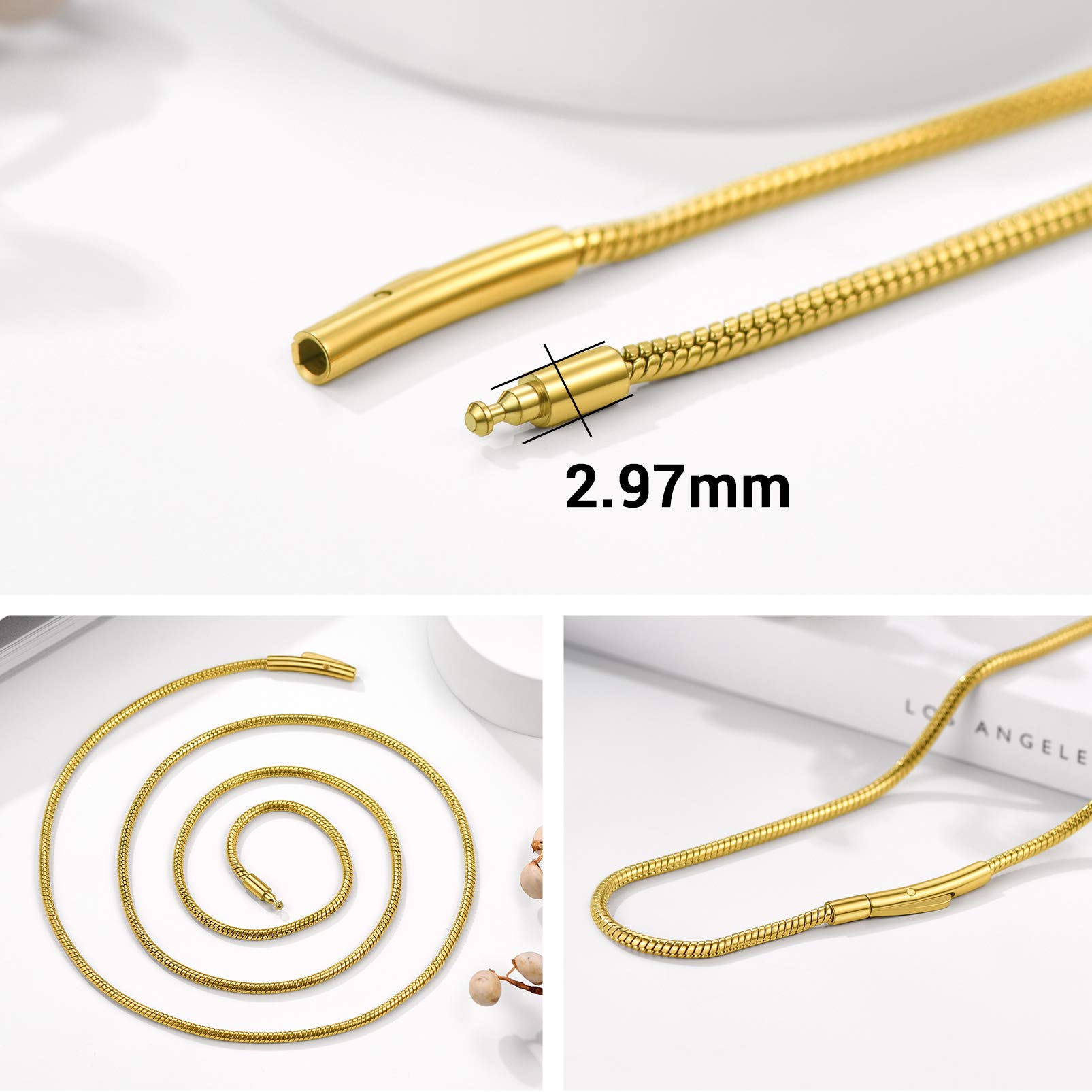 PROSTEEL 2mm Collana Ricambio per Cindolo di Catena Serpente Osso Sottile, Gioiello Donna Uomo Semplice, Lunghezza 41-76 cm, Acciaio Inossidabile/Placcato Oro, Argento Nero Oro, con Confezione