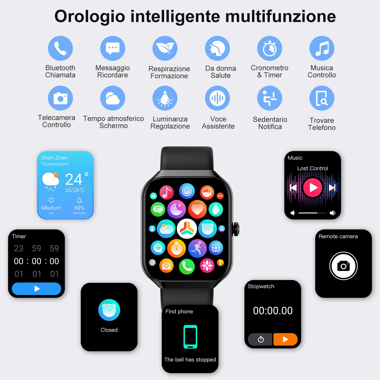 Smartwatch Herren Damen, 1.96" Fitnessuhr Herzfrequenz Schlafmonitor Schrittzähler Uhr Smart Watch, Bluetooth Anrufe, 113+Sportmodi Sportuhr, IP68 Wasserdicht Fitness Tracker für iOS Android Schwarz