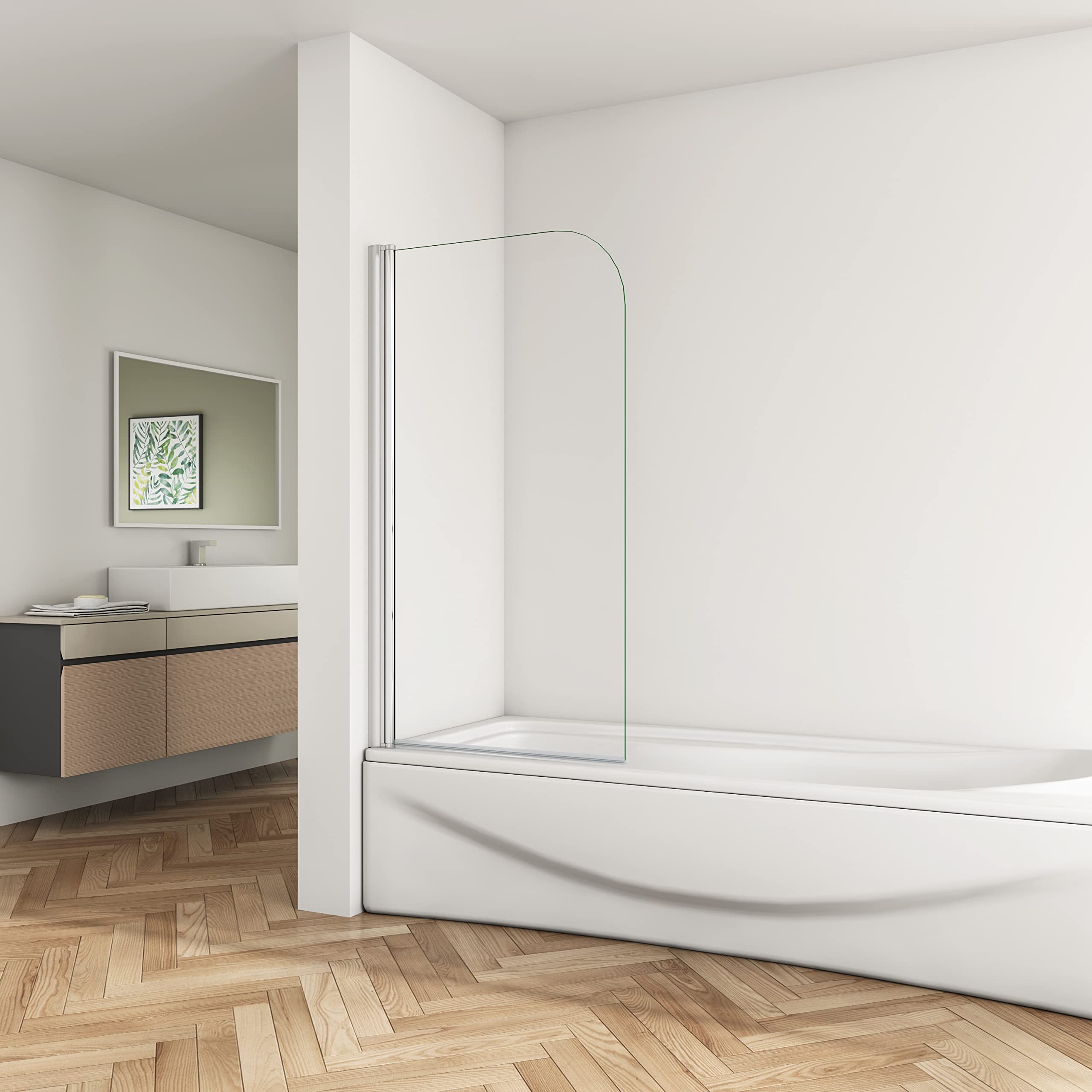 Biubiubath Pivot Radius 6mm Glass Over Bath Shower Screen 800x1500mm Without Towel Rail