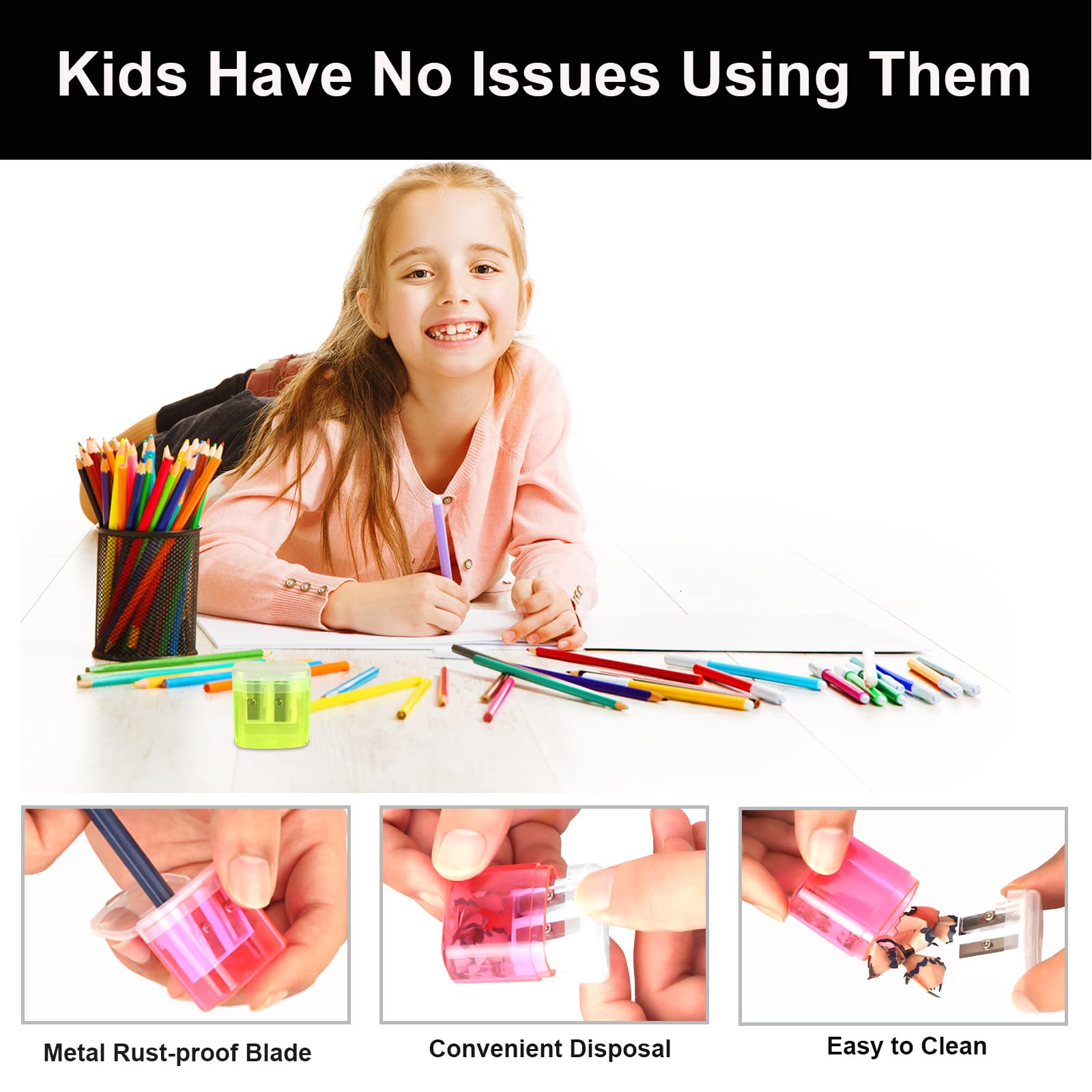 4er-Set Anspitzer Mit Radiergummi & Spänebehälter - Für Dicke Und Dünne Stifte