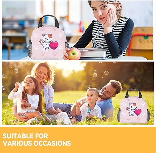 Miniatura 2 de Lonchera para gatos para niños, pequeñas bolsas de almuerzo aisladas, bonita lonchera reutilizable para mujeres, bolsas de almuerzo congelables