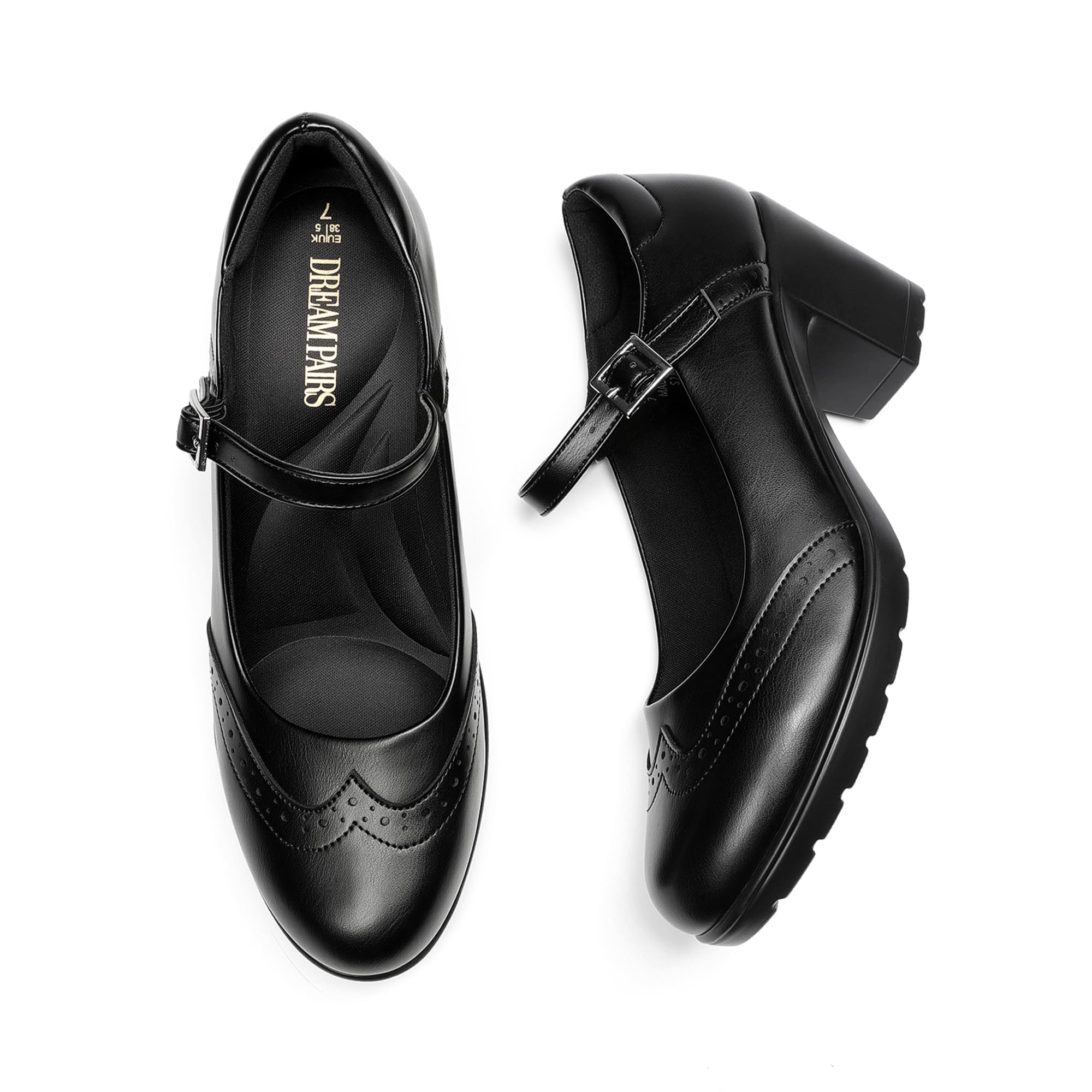 DREAM PAIRS Chaussures Oxford Femme Mary Jane, Escarpins Femme à Talon Épais, Chaussures Habillées Femme à Détails Brogue