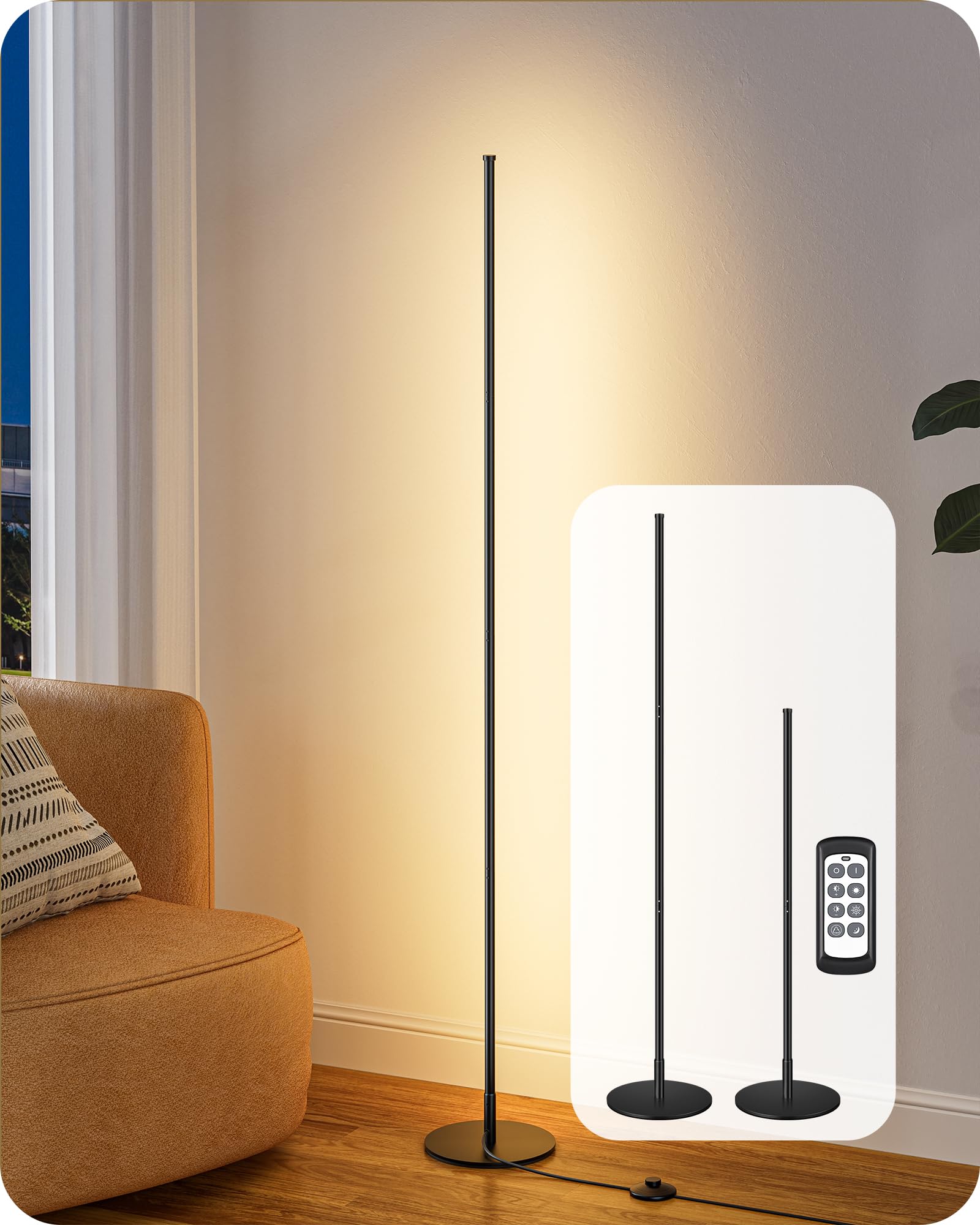 Photo 1 of EDISHINE 59.8" Modern Floor Lamp, Minimalist Floor lamp with 3 Height Settings, 3 Color Temperature & Stepless Dimming, Remote Control, Foot Switch, Slim for Living Room, Black