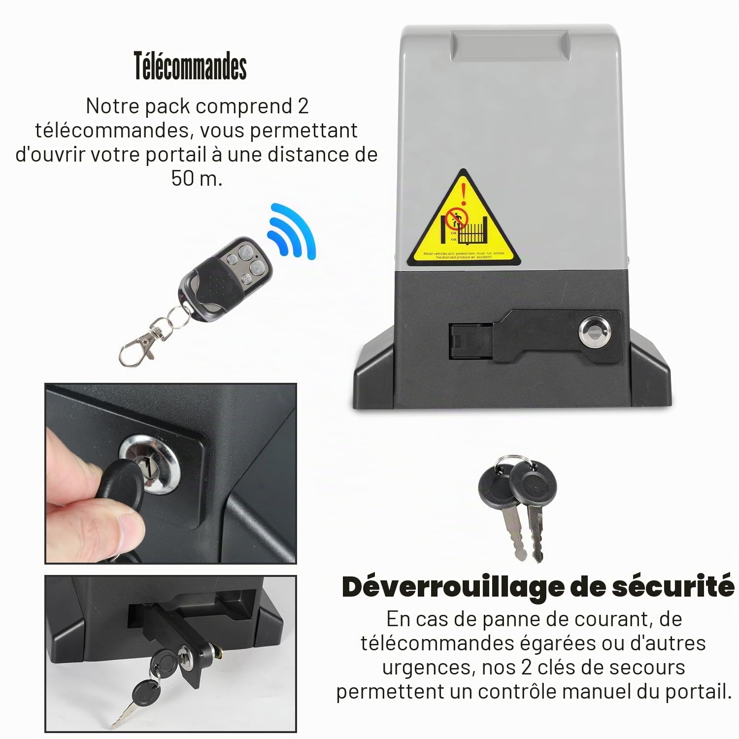 Motorisation de portail coulissant, motorisation de portail coulissant 550 W, modèle WiFi Bluetooth, avec rail de télécommande, motorisation de portail jusqu'à 1200 kg, support de 4 mètres