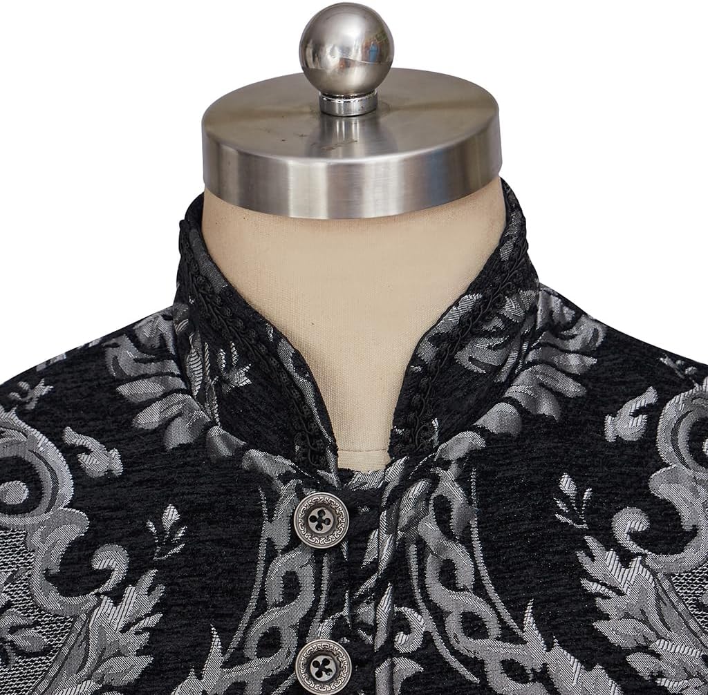 CosplayDiy Mens Tudor Vest Victorian Suit Vest Tudor Jerkin Gothic Steampunk Waistcoat - Image 6