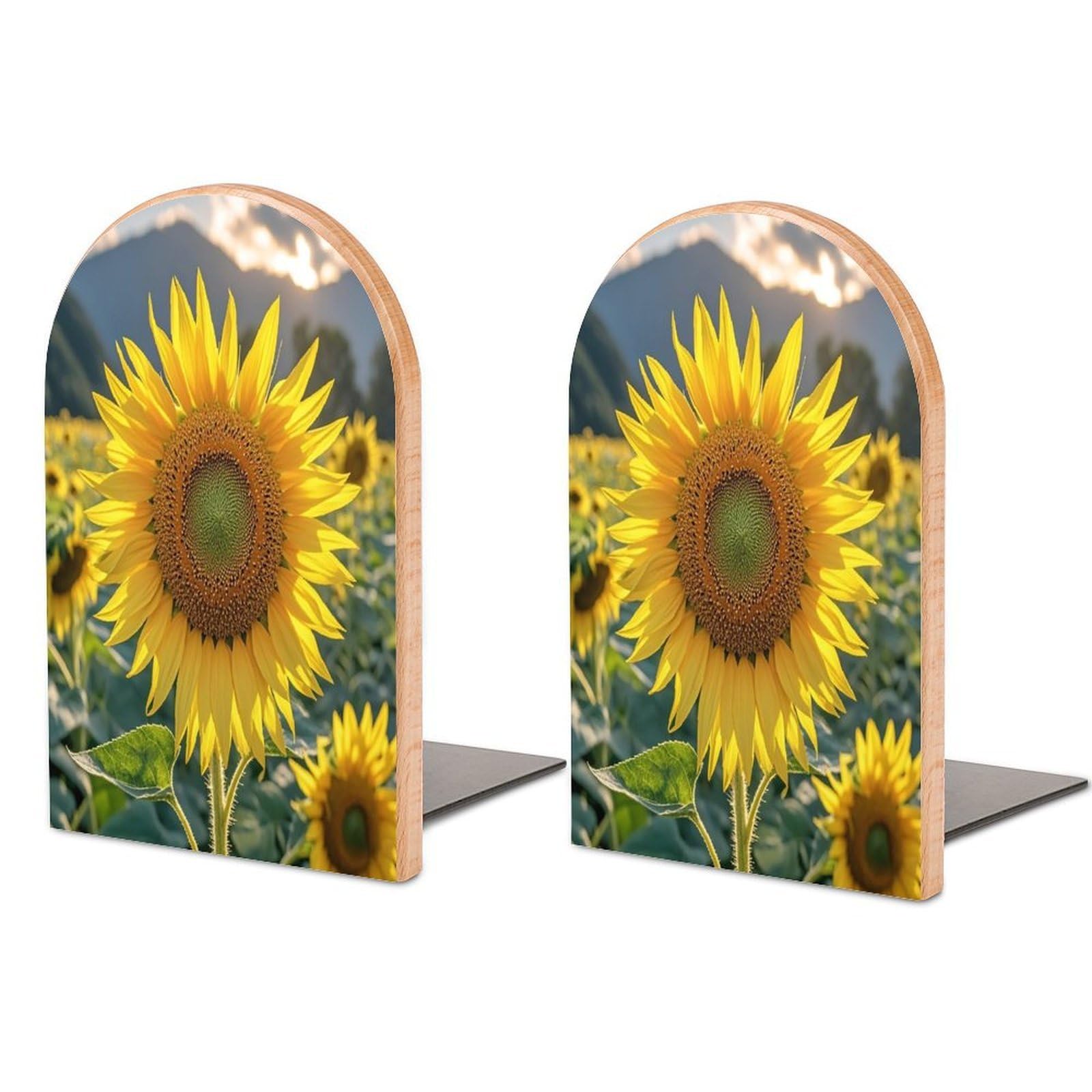 The Most Beautiful Sunflower Bookend for Shelves Unique Book End Sturdy Books Holder Heavy Duty Wooden Bookends Support Non-Slip Book Organizers Decorative Modern Bookend Holder for Home