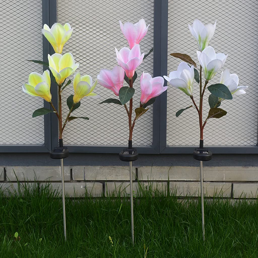 LNNSHX Guirlande Lumineuse Solaire sans Fil, 3 pièces, 4 LED, Fleurs de Magnolia, décoration de Jardin, Lampe de Paysage, économie d'énergie, fête d'anniversaire