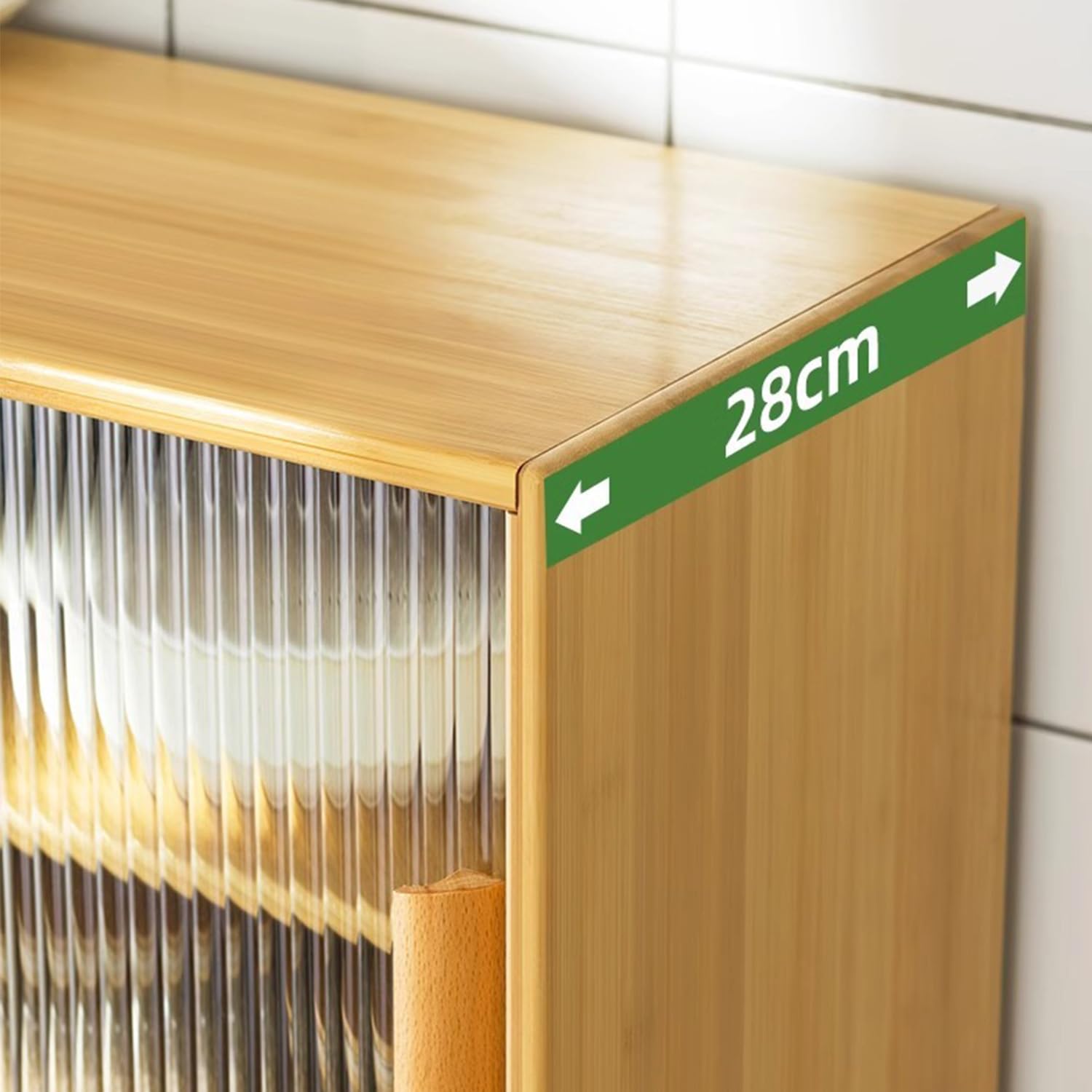Aparador de despensa de cocina de bambú con dos puertas de cristal, armario de almacenamiento independiente para platos, cuencos, tazas, exhibición multifuncional
