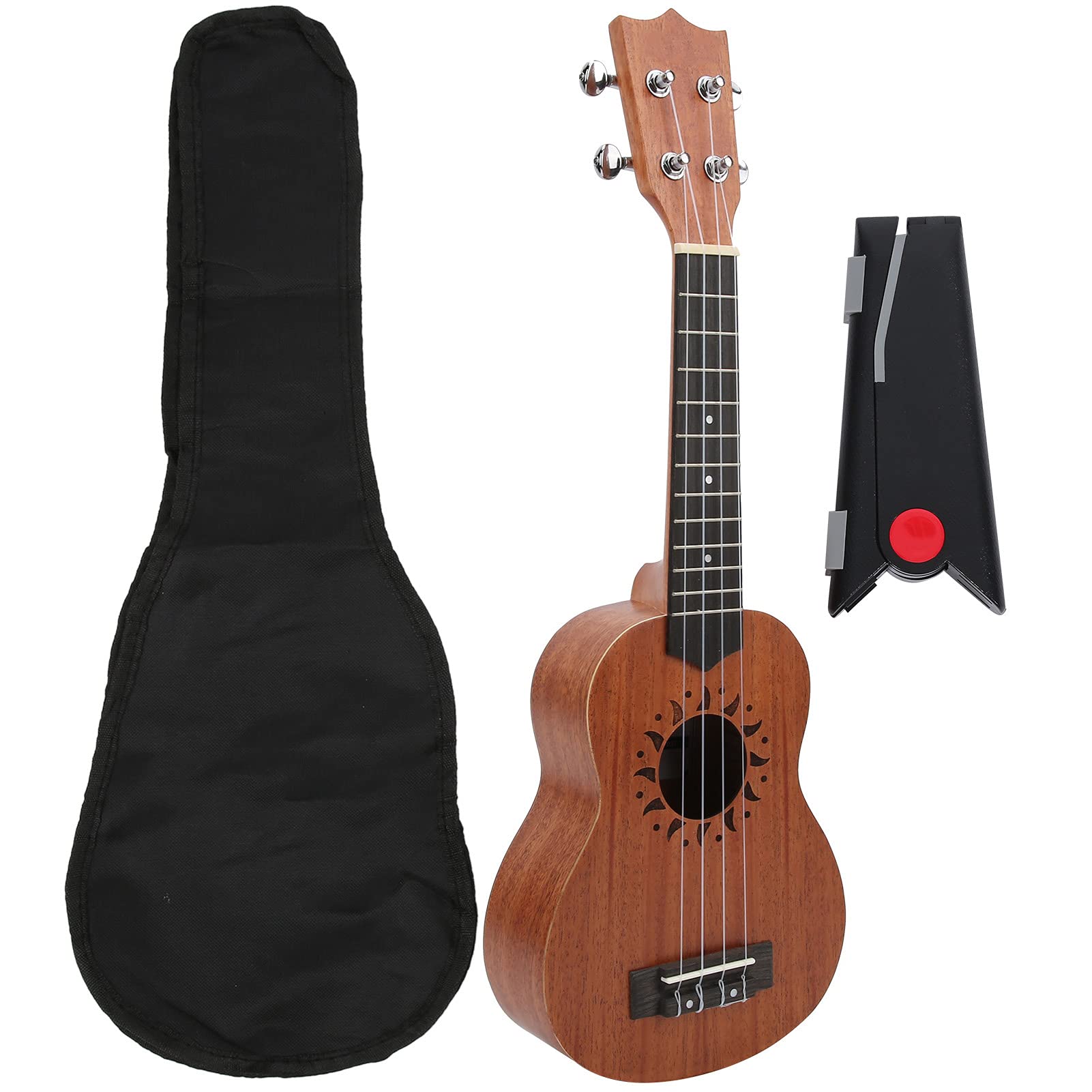 Chitarra in Legno Sapele di Alta qualità a 4 Corde Ukulele da 21 Pollici con Supporto Pieghevole per Principianti, Bambini e Adulti