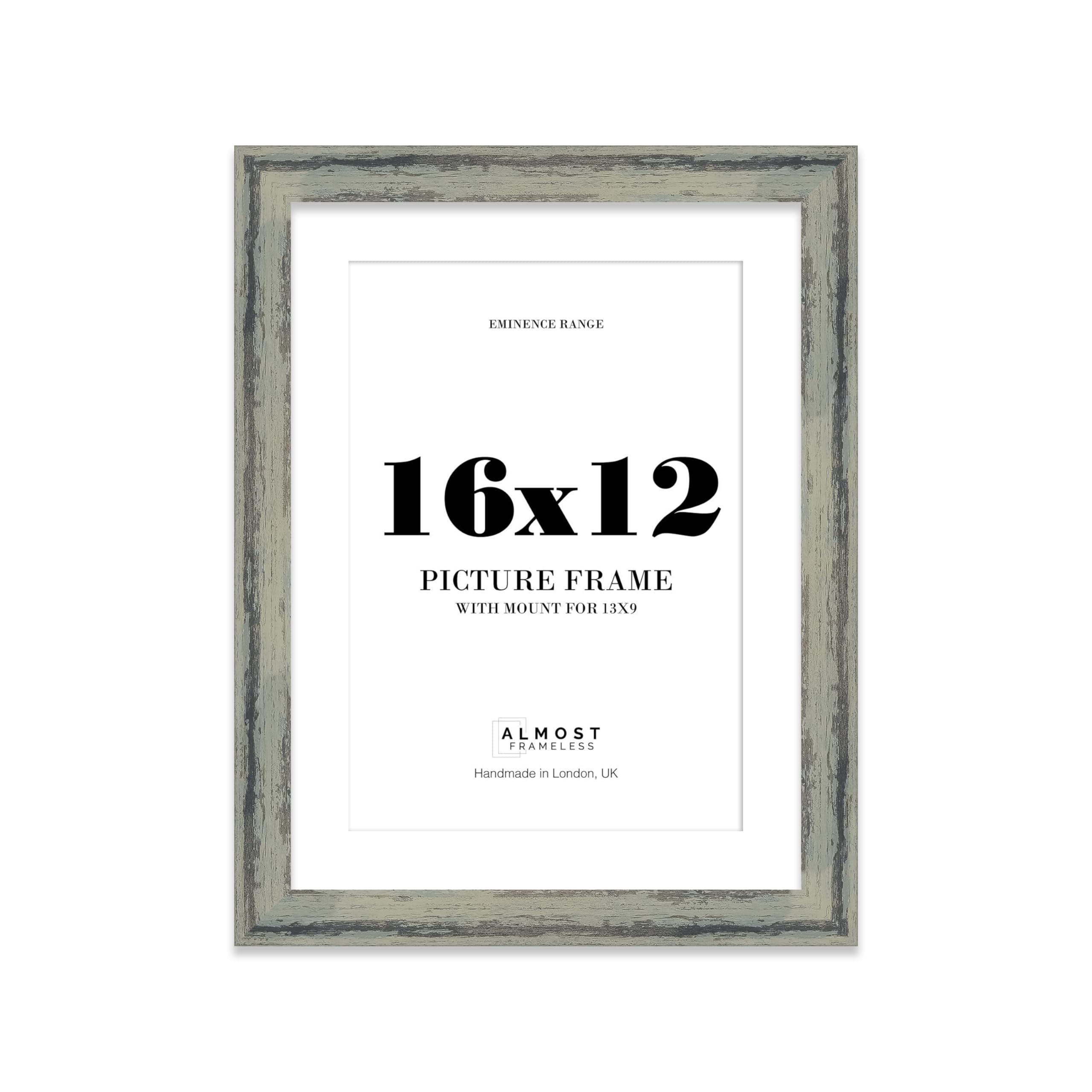 16x12" Distressed Green Picture Frame with 13x9" Mount - Barnwood Photo Frame with Distressed Finish, Wall Hooks, 32mm Edge - 1 Pack