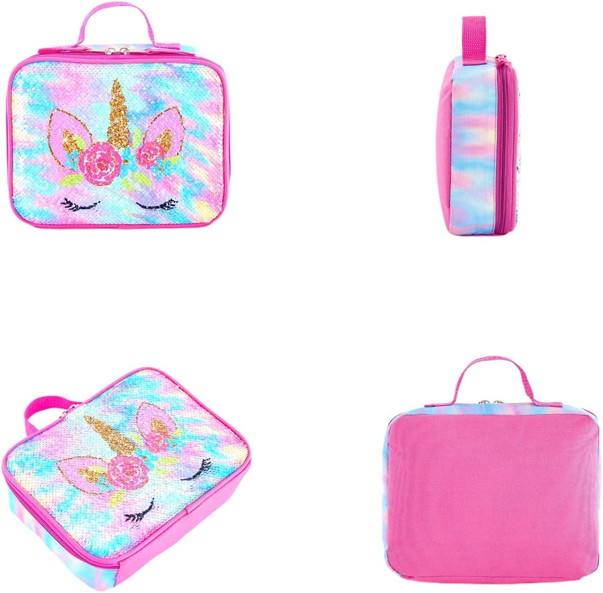 KK CRAFTS Cute Insulated Lunch Box For Girls Boys Kids Toddlers Preschool Kindergarten Elementary(Small,Sequin Rainbow Unicorn) - Image 2