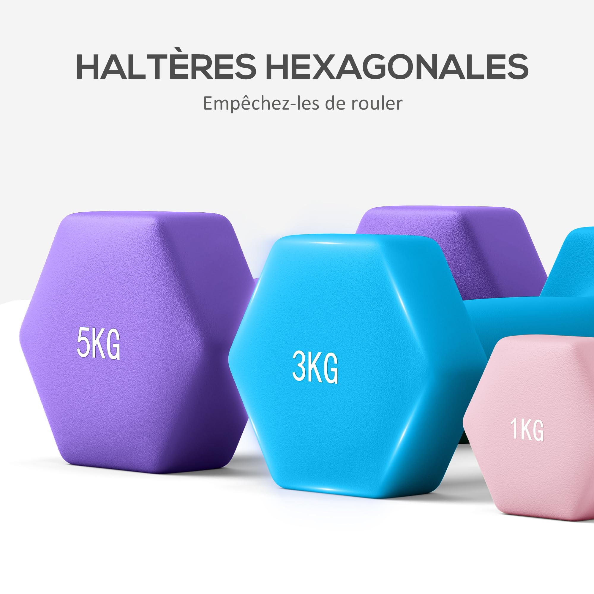 SPORTNOW Lot d'haltères hexagonaux, haltères musculation, avec support convertible d'haltères, pour entraînement à domicile, kettlebell, exercice d'haltérophilie