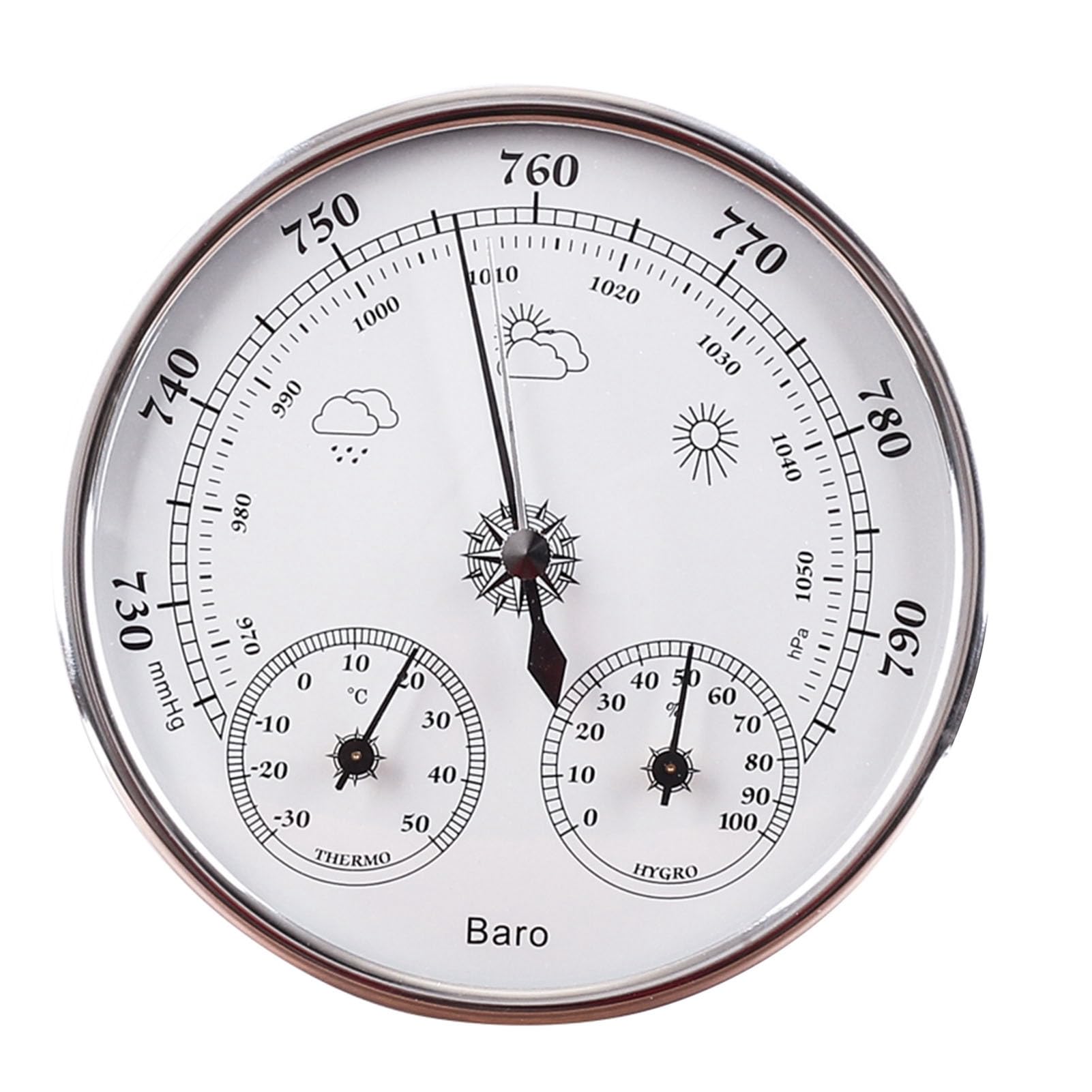 Termometro Barometro Igrometro 3 in 1 Per Tutte le Stagioni Appeso a Parete per Interni ed Esterni Strumento Meteorologico Preciso Argento Bianco 130mm