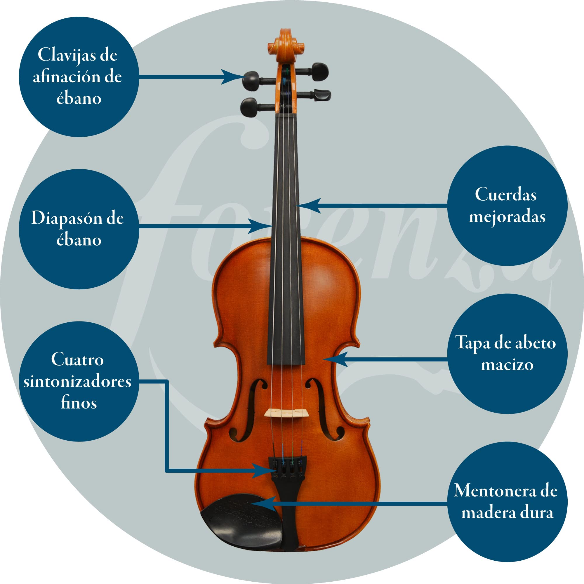 Forenza Prima 2 Traje De Violín De Tamaño 4/4 Completo Con Diapasón Y Clavijas De Ébano, Estuche Dura Ligera, Arco De Madera, Colofonia, Cuerdas De Núcleo De Acero