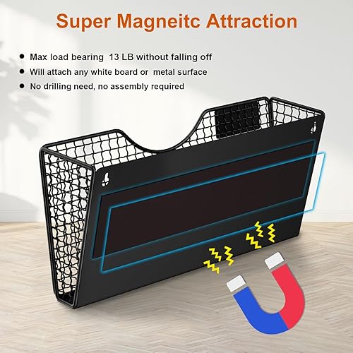 Miniatura 2 de MFTEK Soporte magnético para archivadores, organizador de carpetas de archivos de 3 bolsillos, estante de revistas colgante de oficina para