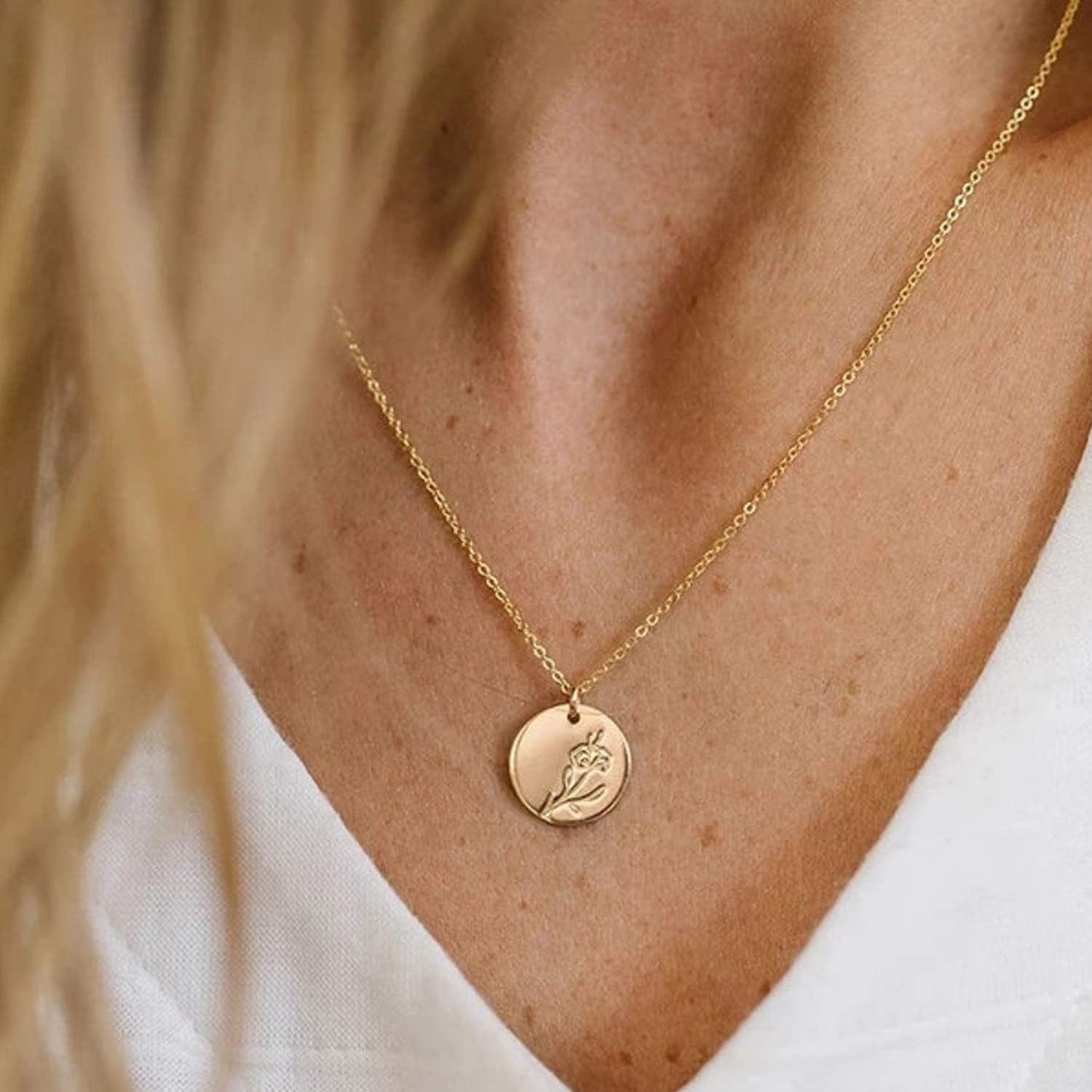 Birthday Flower Necklace for Women 14K Gold Plated Birth Month Floral Pendent Necklace - Image 5