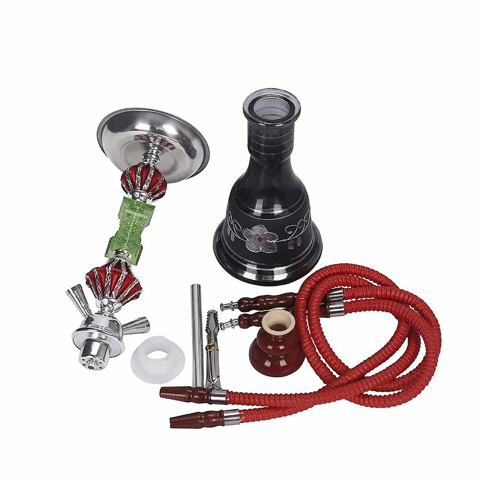 Juego De Narguile De Lujo De 2 Mangueras Con Soporte Para Carbón Cuenco De Narguile De Silicona Adaptadores De Pinzas Para Manguera De Narguile De Seda Fácil Instala B