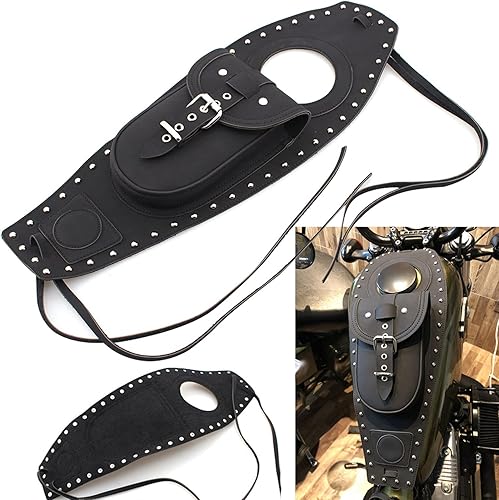 Miniatura 3 de Bolsa de tanque de motocicleta, almohadilla de tanque de gasolina cubierta de bolsa de tanque de combustible negro cuero artificial apto para