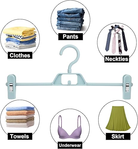 Miniatura 7 de POZEAN - Paquete de 30 perchas para pantalones con clips, perchas de plástico apilables para faldas, perchas para ropa con clips giratorios y