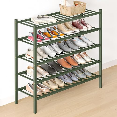 Miniatura 68 de Smiry Zapatero de bambú para clóset, organizador de zapatos apilable de 4 niveles largo de madera, estante de almacenamiento de zapatos Negro