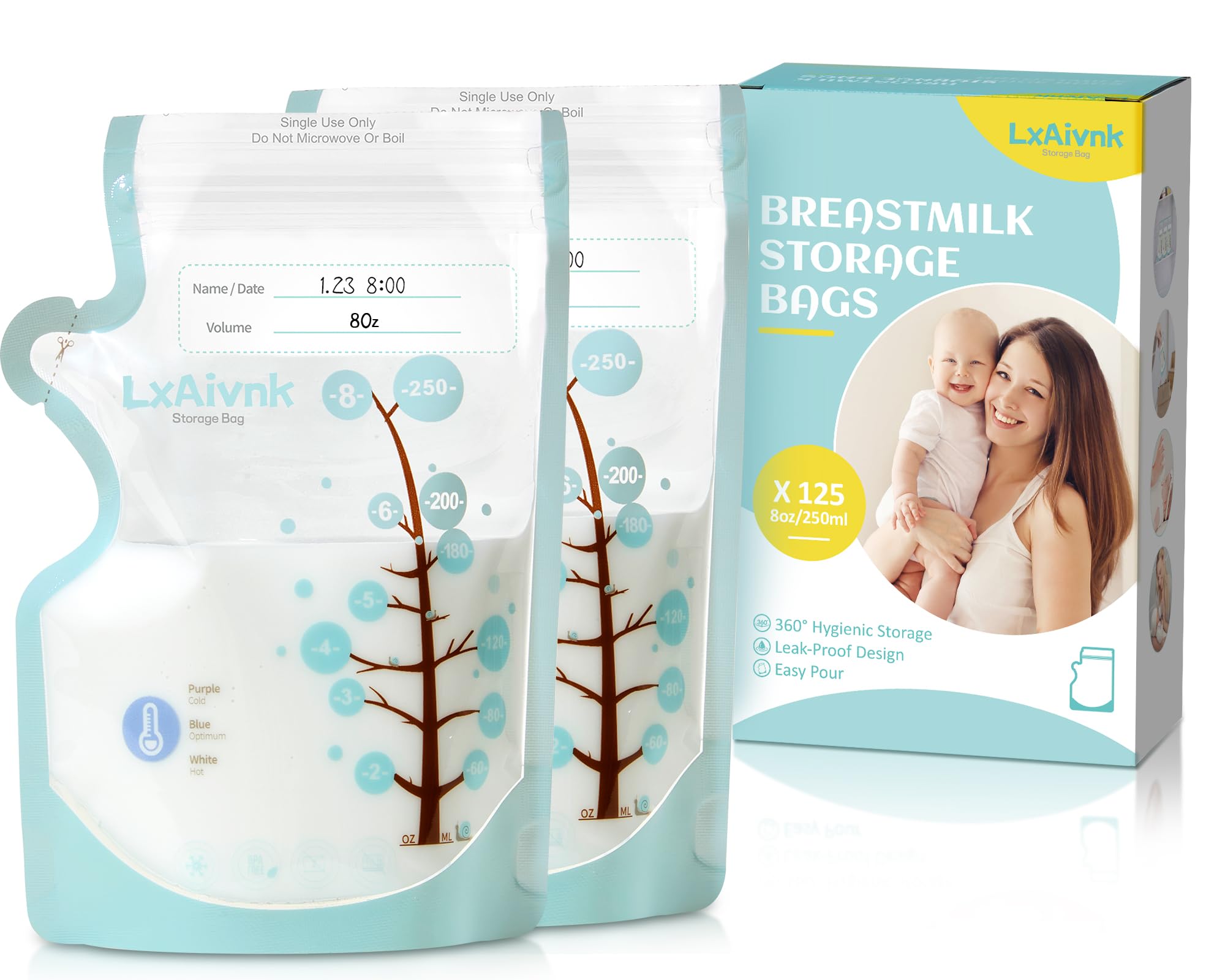 Muttermilch-Aufbewahrungstasche, 237 ml, 125 Stück, Muttermilch-Aufbewahrungsbeutel, Gefrierbeutel, kein Auslaufen, Milch, starkes dünnes Design, Muttermilchbeutel für Stillutensilien