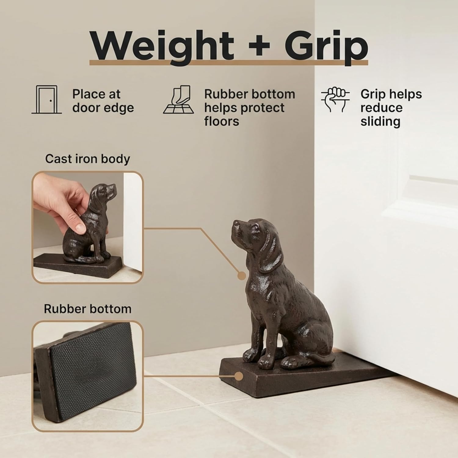 Lulu Decor Cast Iron Heavy Duty 6 lbs 8 oz Dog Door Stopper with Base, Measures 7" H, 3.5" W and 8.25" L, Cute, Good Looking Dog
