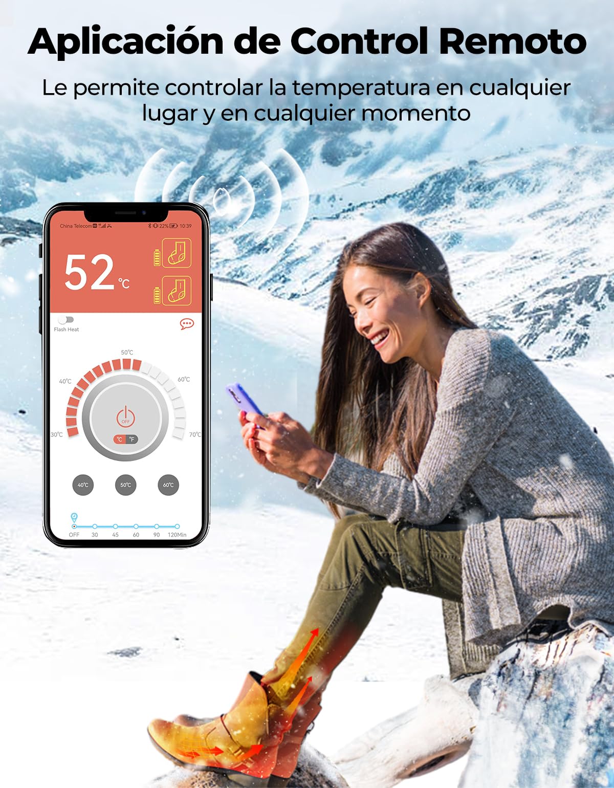KEMIMOTO 2024 Calcetines Calefactables, Calcetines Hombres Mujeres Eléctricos Térmicos con Batería Recargable para Caza, Senderismo, Camping, Esquí