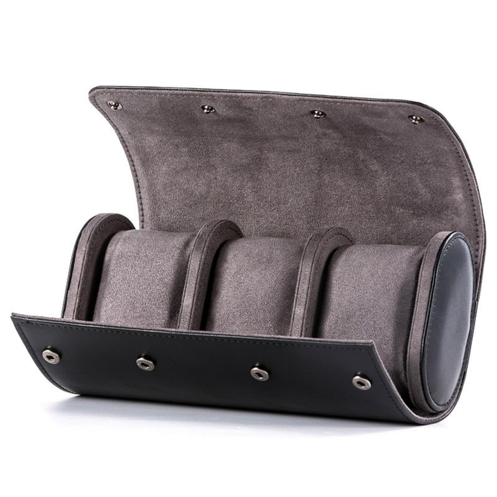 Custodia Orologi Astuccio Portaorologi Scatola Rotolo Organizer con Tre Scomparti Interni Imbottiti Esterno in Pelle PU E Interno Vellutato Chiusura, Nero