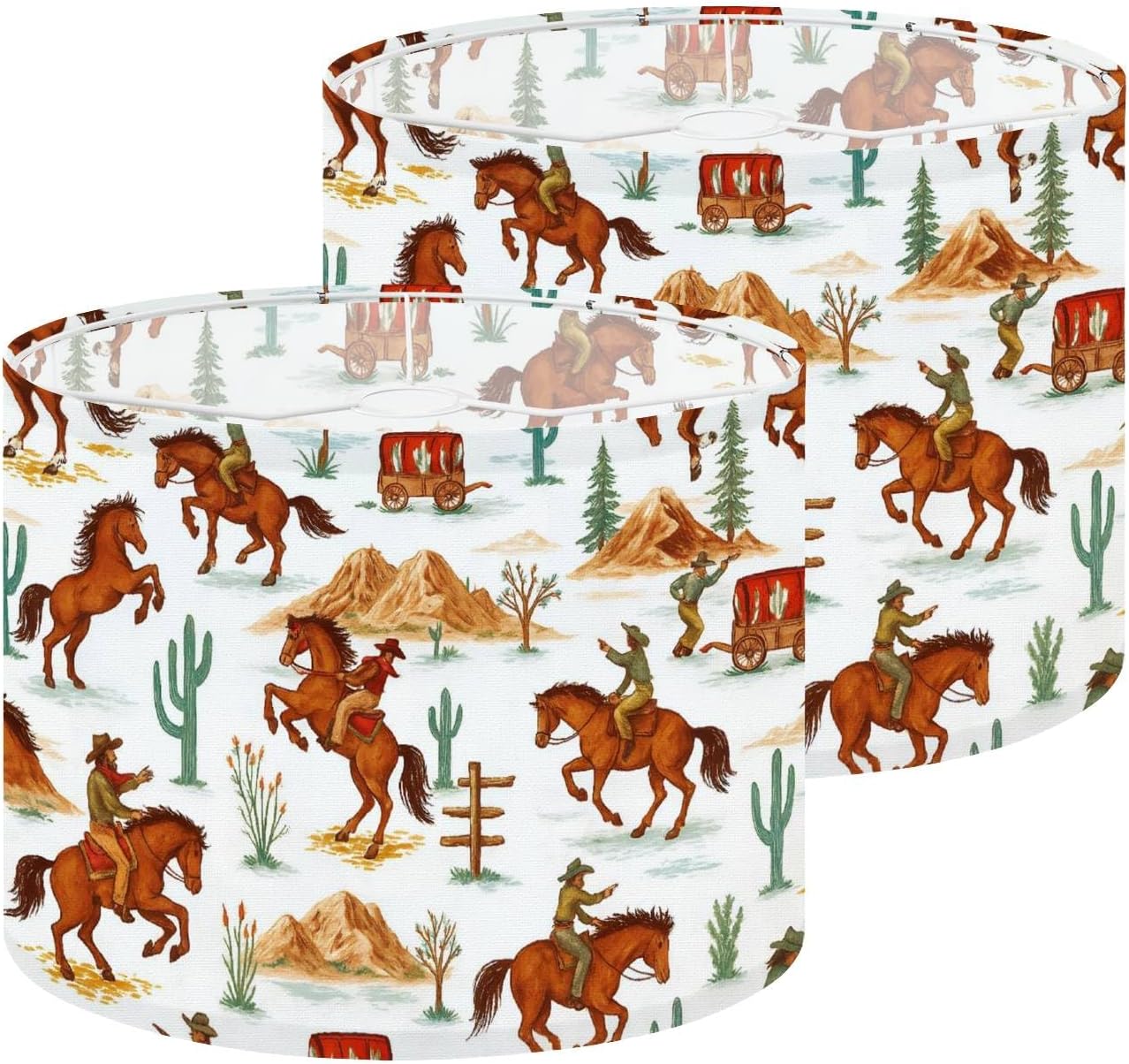Cowboy Lampshades Western Lamp Shades set of 2 Stylish western Cowboys vintage from wild west rural Light Shade for Table Lamps Floor Lamps Drum Lamp Shades Lampshade Replacement