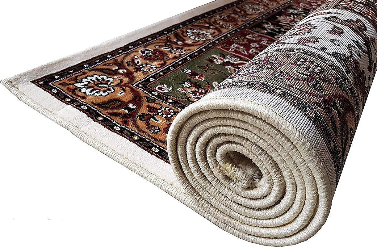 Luxury 1 Inch Thickness Approx & Extra Soft Touch Beautiful Kashmiri Design Carpets for Living Room Bedroom & Home Washable Rug Ivory-5(6X9 FEET)