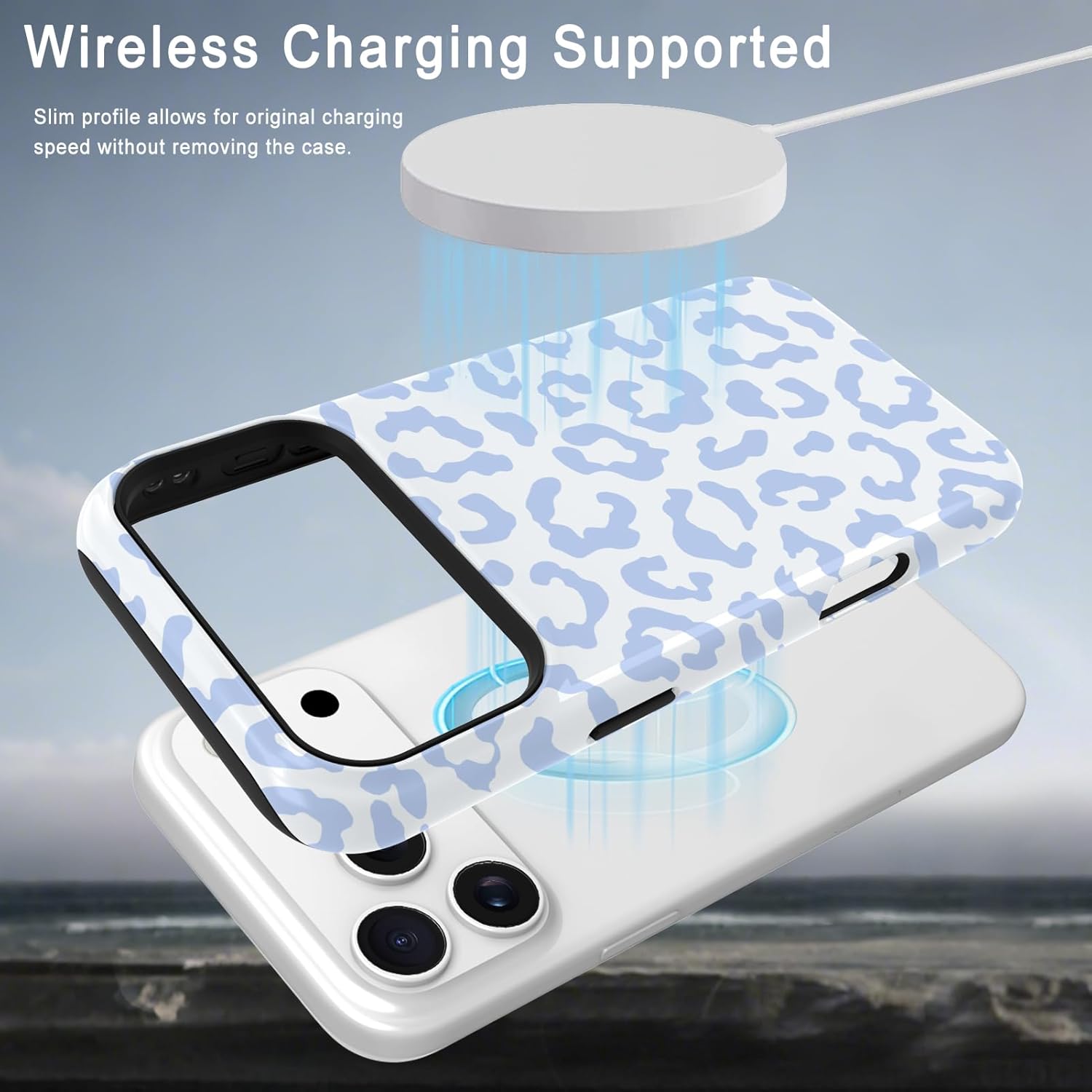 TEAUGHT Compatible with iPhone 17 Pro Max Case Support for MagSafe Cute Pattern Leopard Print Cheetah Camera Protection Cover for Girls Women -Blue