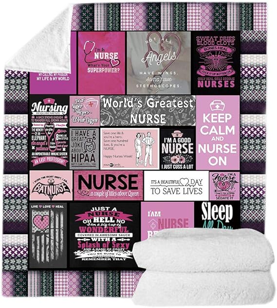 Ultra Soft Nurse Theme Blanket Microfiber Plush Sherpa Blanket Gifts for Women