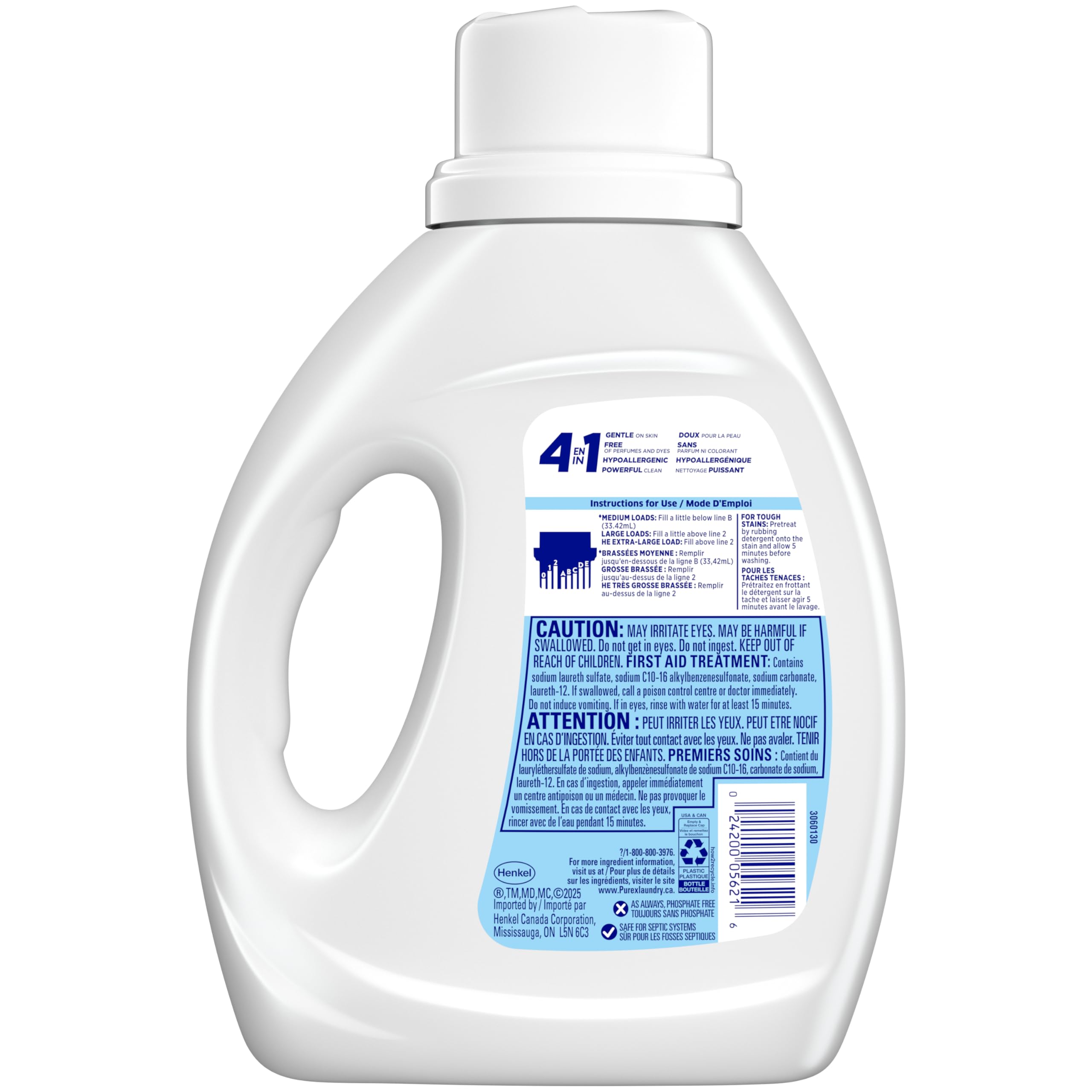 Purex Free and Clear, Concentrated Hypoallergenic Liquid Laundry Detergent for Sensitive Skin, Free of Perfumes and Dyes, 1.17L, 35 Wash Loads, HE Compatible - 2