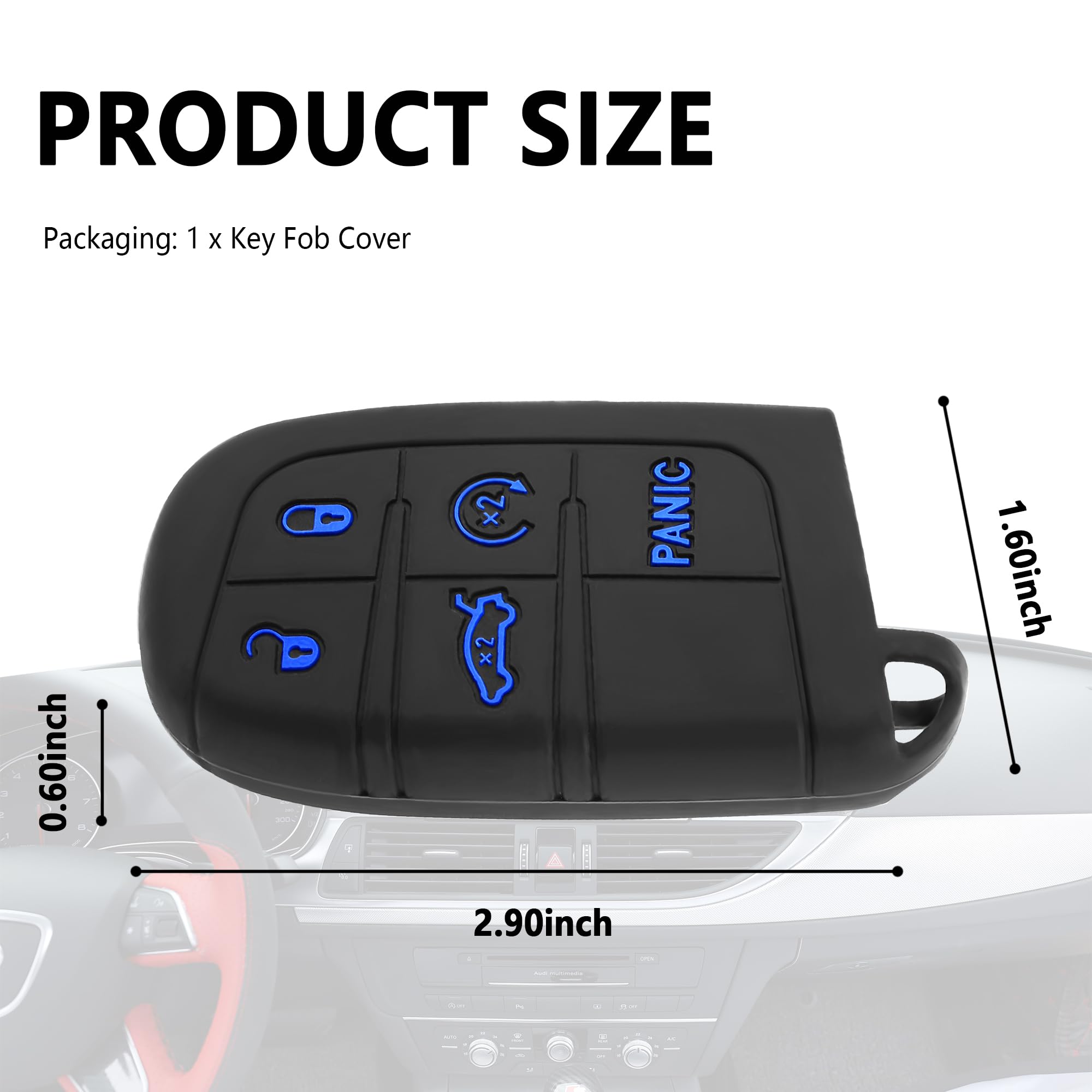 5 Buttons Car Key Fob Cover Key Fob Case Car Accessories Compatible with Jeep Dodge Chrysler Blue — view 2