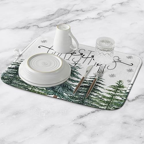 Miniatura 2 de Artoid Mode Tapete de secado de platos con texto en inglés "Trees Merry Christmas" para encimera de cocina, 18 x 24 pulgadas, para invierno, ultra