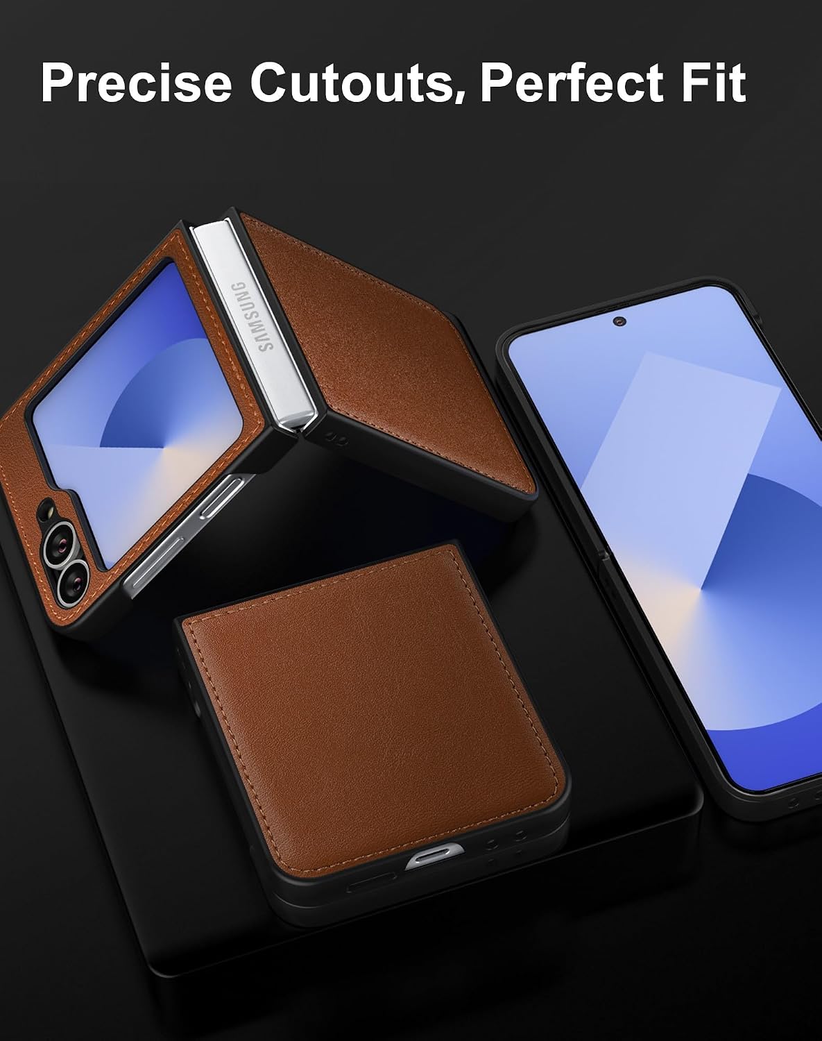 Cresee Case for Samsung Galaxy Z Flip 6 / Z Flip 7 FE - PU Vegan Leather Back & Hard PC Bumper Phone Case for Galaxy Z Flip6 / Z Flip7 FE - Brown