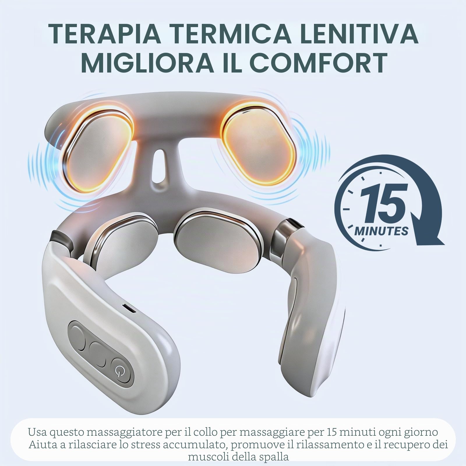 Massaggiatore per il collo con calore e impulsi, massaggiatore elettrico senza fili, 6 modalità e 16 livelli di potenza, piccolo e portatile, riduzione della pressione, rilassamento dei muscoli (1