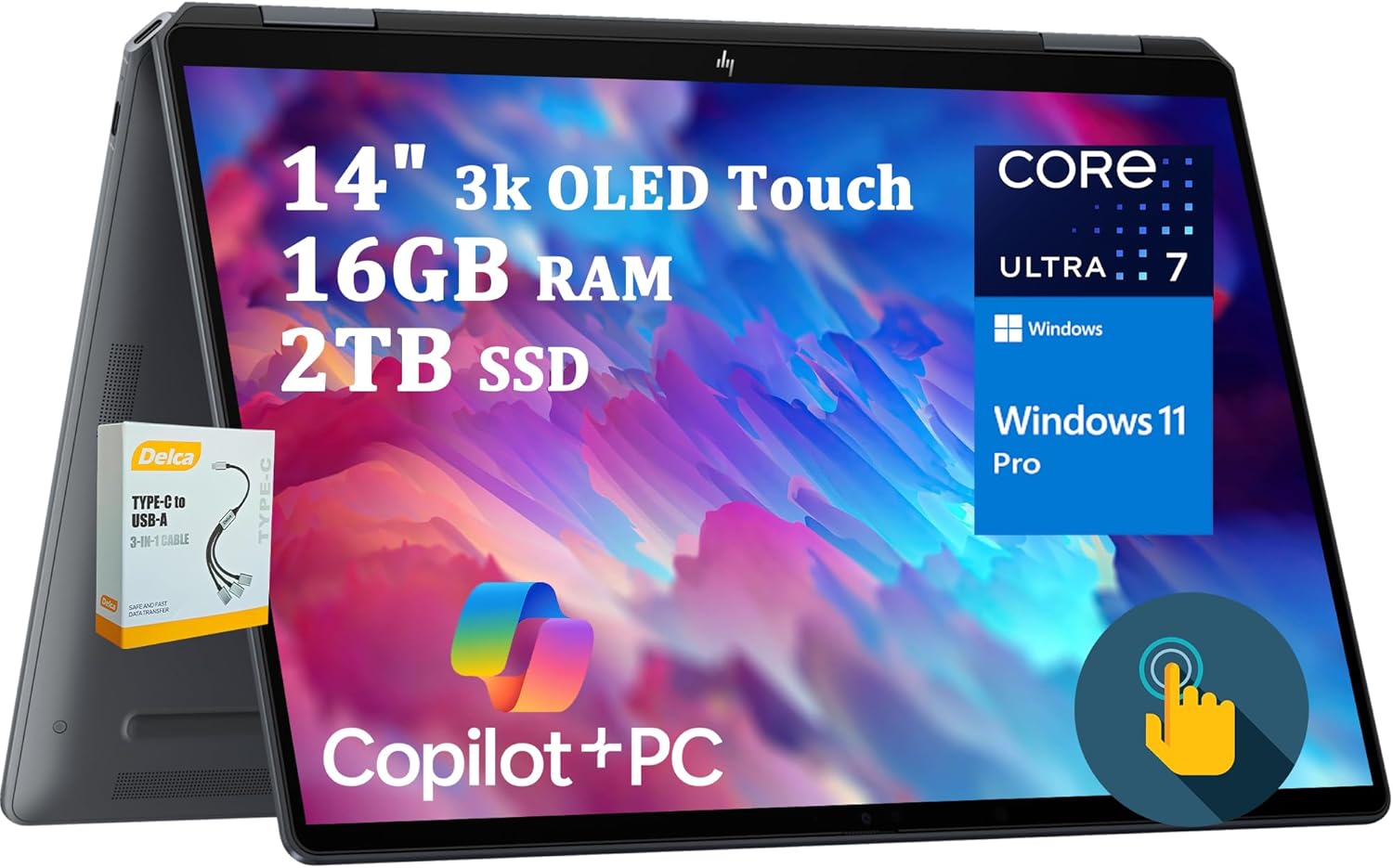 HP OmniBook Ultra Flip 2-in-1 Copilot+ AI PC Laptop | 14" 3k OLED Touch | Intel 8-core Ultra 9 288V (Up to 48 Tops) | 32GB RAM 2TB SSD | Fingerprint Backlit Keyboard Win11 Pro w/DLCA Accessory