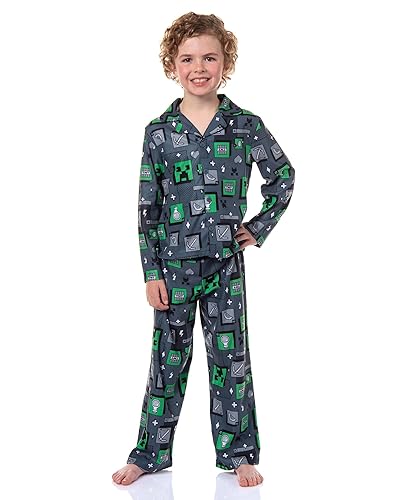 Minecraft Digital Creeper Boy's 2-Piece Pajamas (US, Numeric, 6, Regular, Grey)