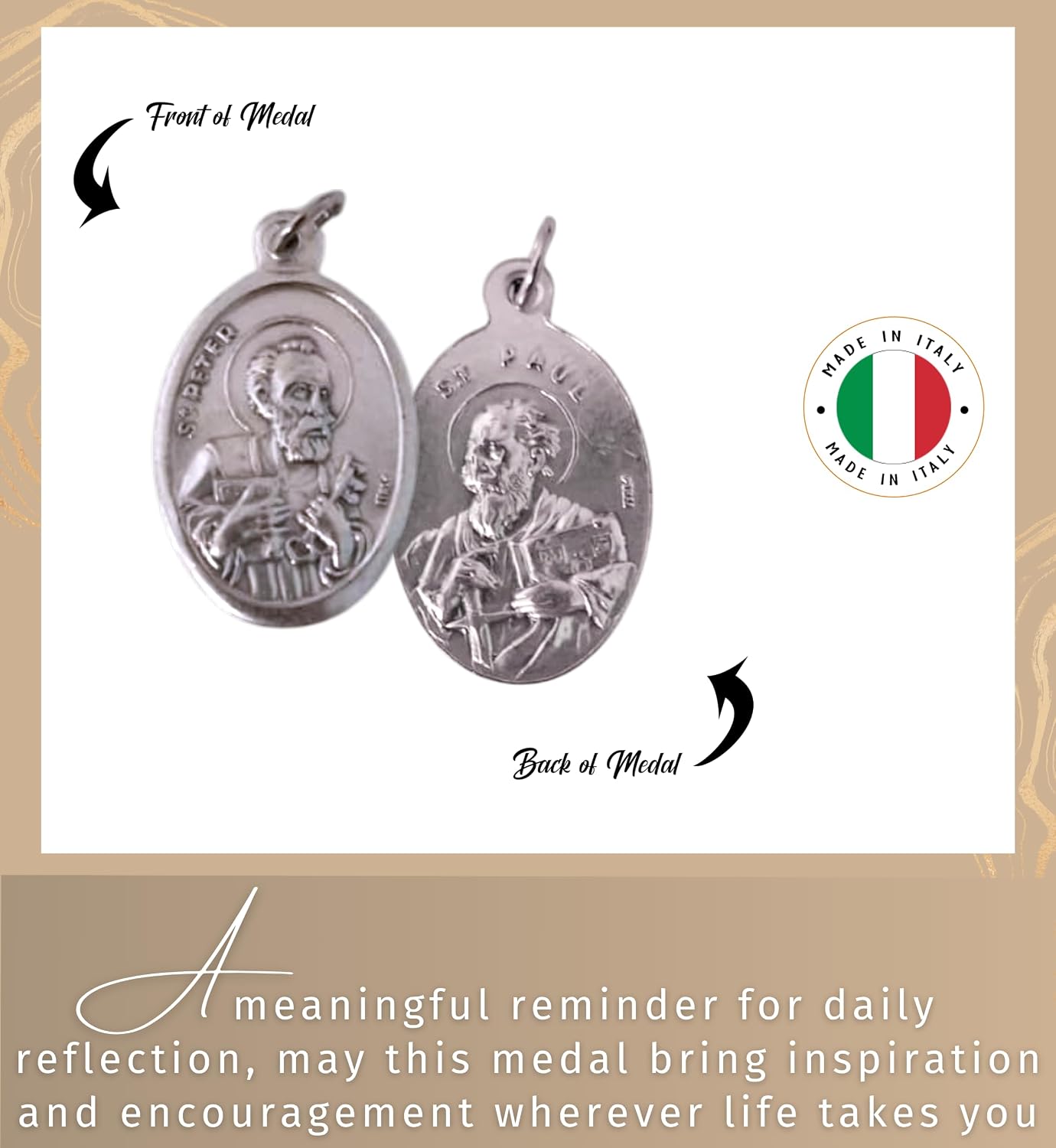 Trendzeen St Peter Medal - Silver Oxidized Saint Peter Medal and Saint Paul Medal on the reverse, Laminated Novena St Peter Card, Our Father Prayer Card - St. Peter Devotional Set, Total 3 Items