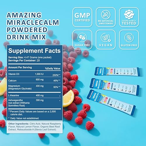 Miniatura 8 de MiracleCalm - Mezcla de bebida en polvo, suplemento de calcio y magnesio calmante, bebida de cortisol en polvo para dormir, relajada y concentrada
