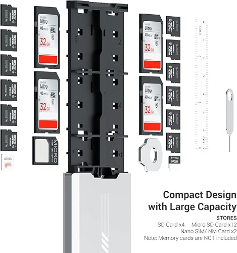 Miniatura 10 de Funda de aluminio para tarjetas de memoria emergentes para 4 SD, 12 Micro SD, 2 tarjetas Nano SIMNM, antigolpes, antiarañazos, viene con mosquetón,