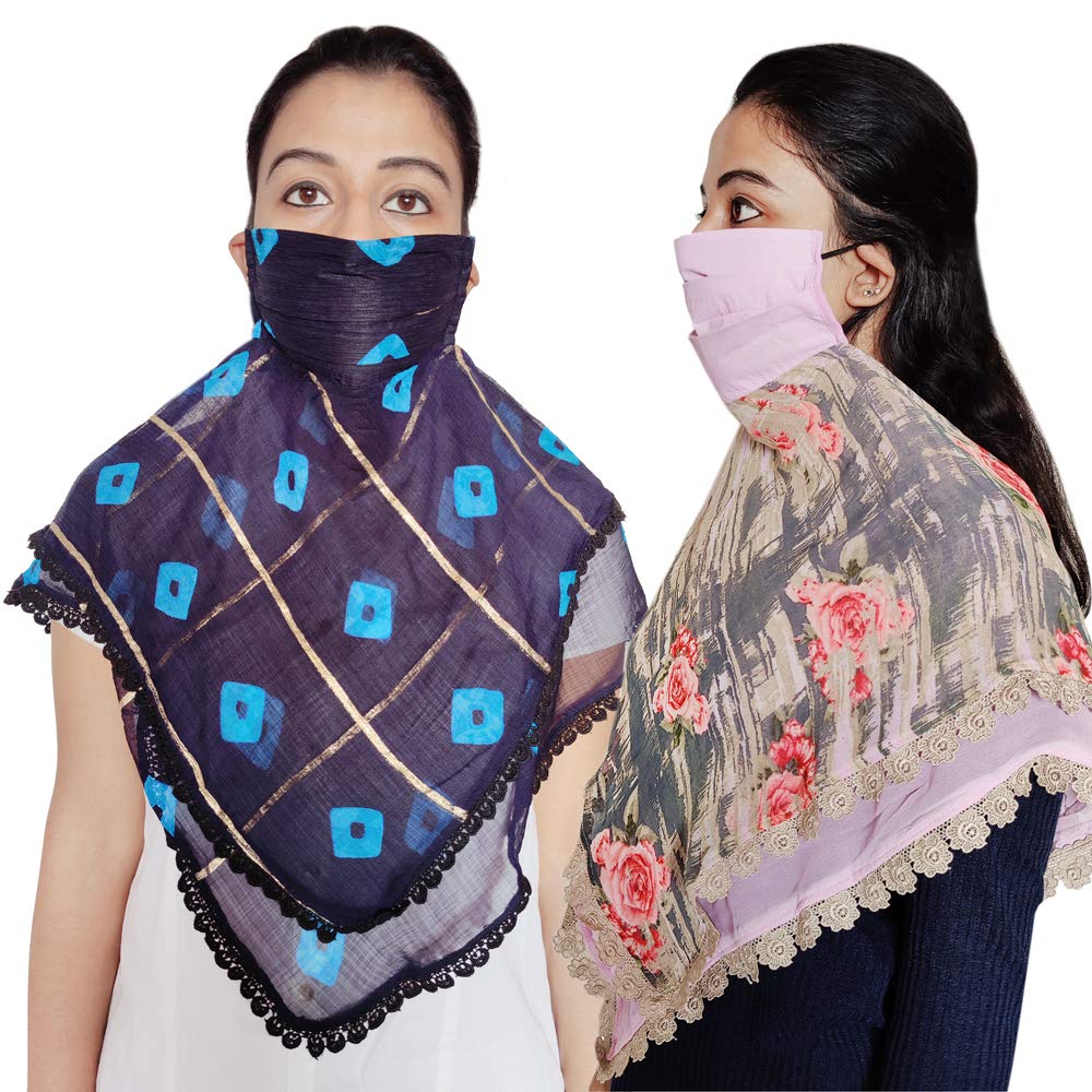 zebaya Womens Scarf Mask (Combo of 2 Pcs) 3 Layer Mask with Scarf in Single/Double Fold - Digital Printed Skin Friendly Fabric. Light Weight & Washable Fabric with Soft Ear loops. (Multicolored (M) (B08X7G5TJH) Amazon Price History, Amazon Price Tracker